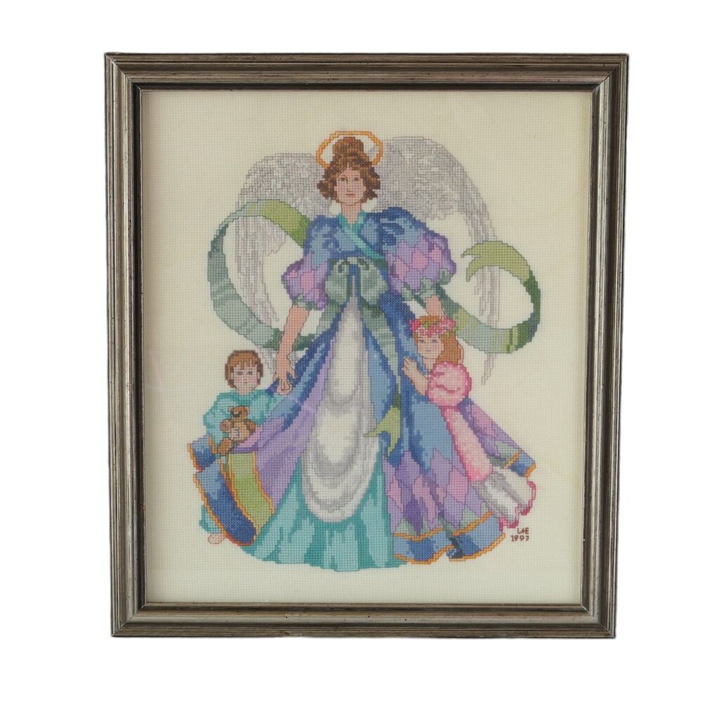 Vintage Needlepoint 1997 Fairy Godmother Boho Colorful Kidcore Fairy Framed